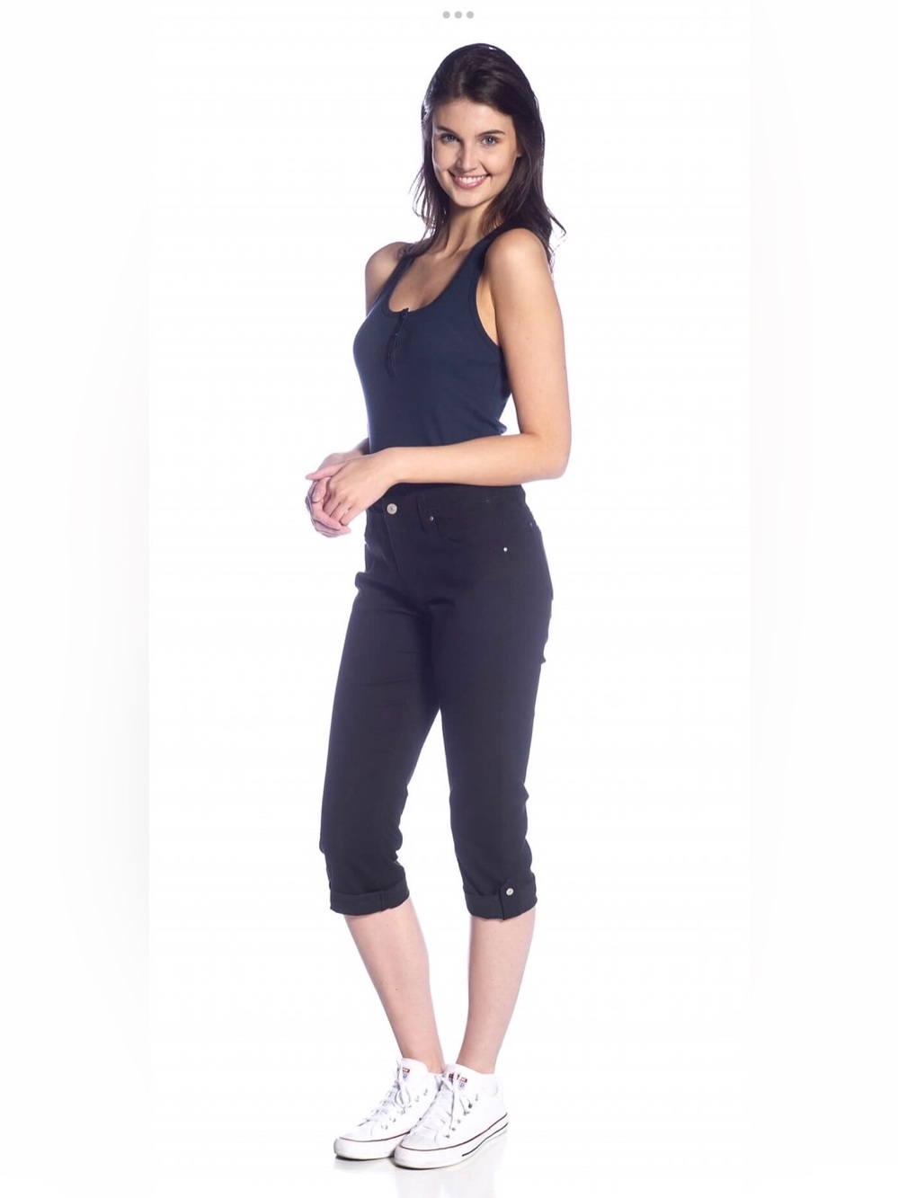 DKR Apparel Stretch Denim Rolled Capri-Black